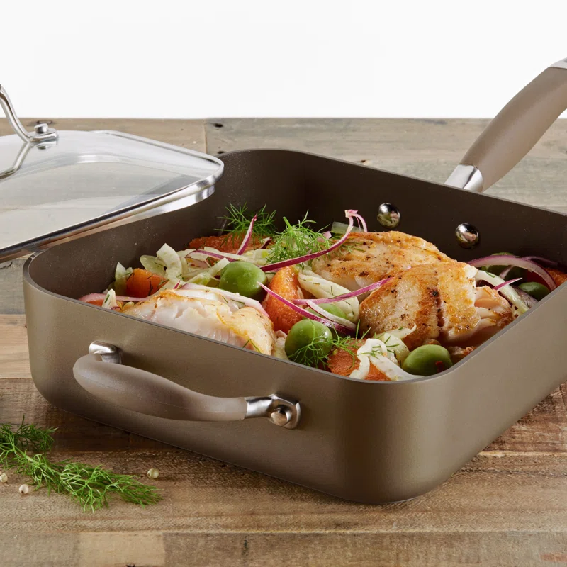 Anolon 83866 Advanced Hard Anodized Nonstick Saute Square Fry Pan with Helper Handle， 4 Quart， Bronze Brown