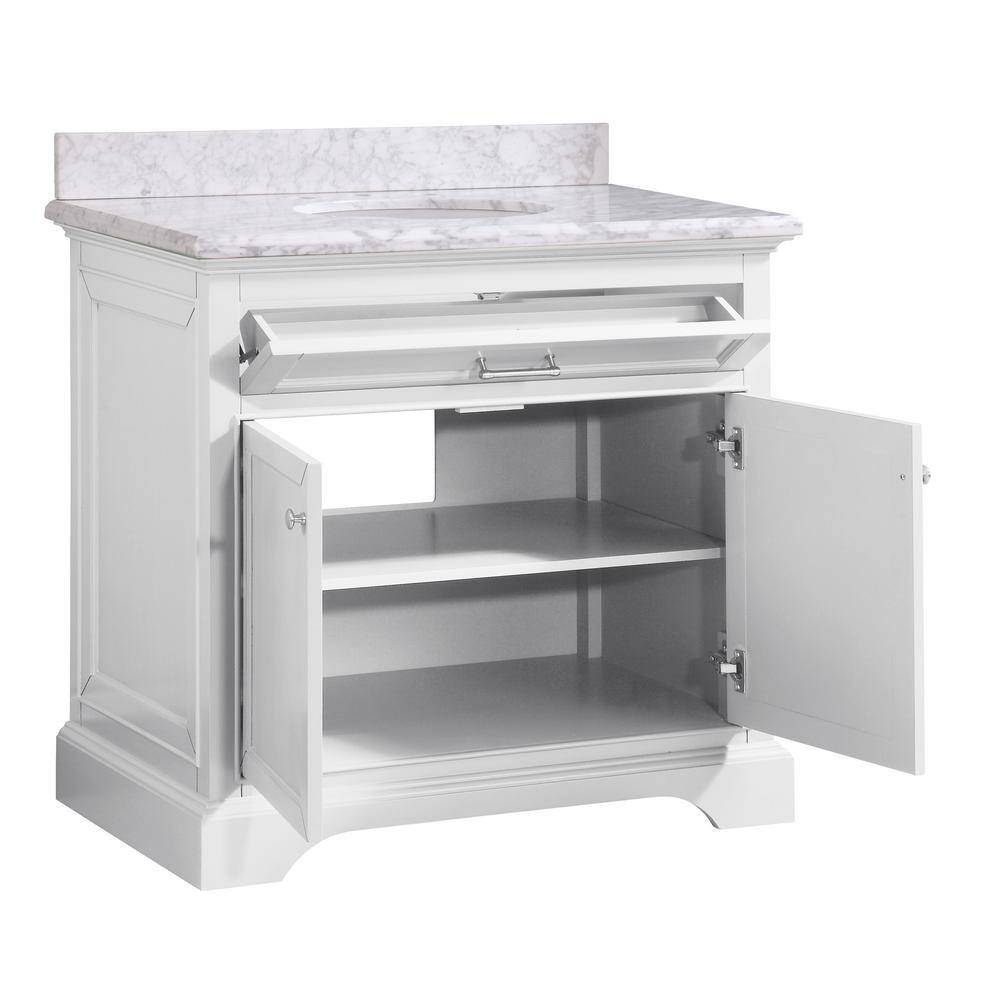 Home Decorators Collection Windlowe 37 in. W x 22 in. D x 35 in. H Bath Vanity in White with Carrera Marble Vanity Top in White with White Sink 15101-VS37C-WT