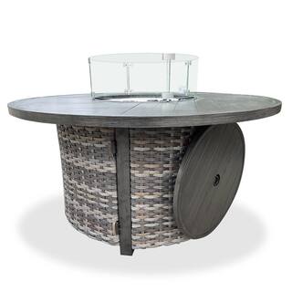 HiGreen Outdoor Manbo 45.67 in. x 24.8 in. Round Aluminum Wicker Outdoor Propane Fire Pit Table with Protective Cover 0190F