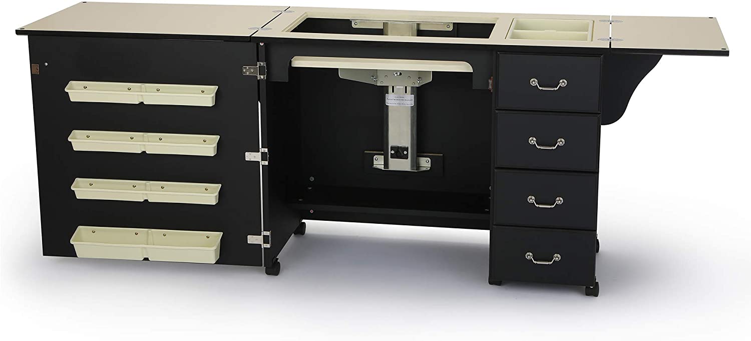 353 Norma Jean Sewing Cabinet for Sturdy Sewing, Cutting, Quilting, and Crafting with Storage and Airlift, Black Finish