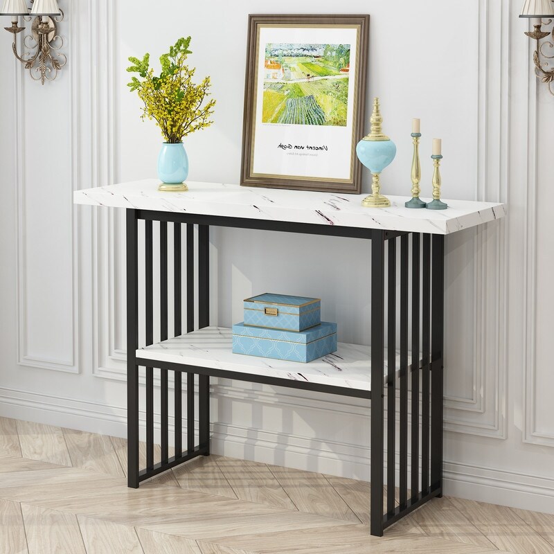 Modern 42 Inch Console/Accent Table with Geometric Metal Legs