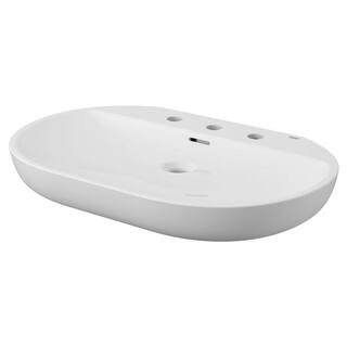 GROHE Essence Wall Mounted Fireclay 3-Hole Bathroom Sink in Alpine White 39668000