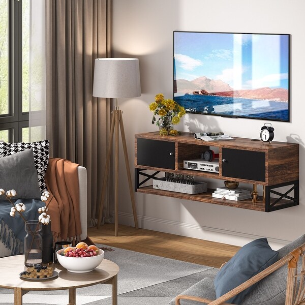 Floating TV Stand with Cable Management and 2 Door Storage Cabinet， 40 Inch Wall Mounted TV Shelf - n/a