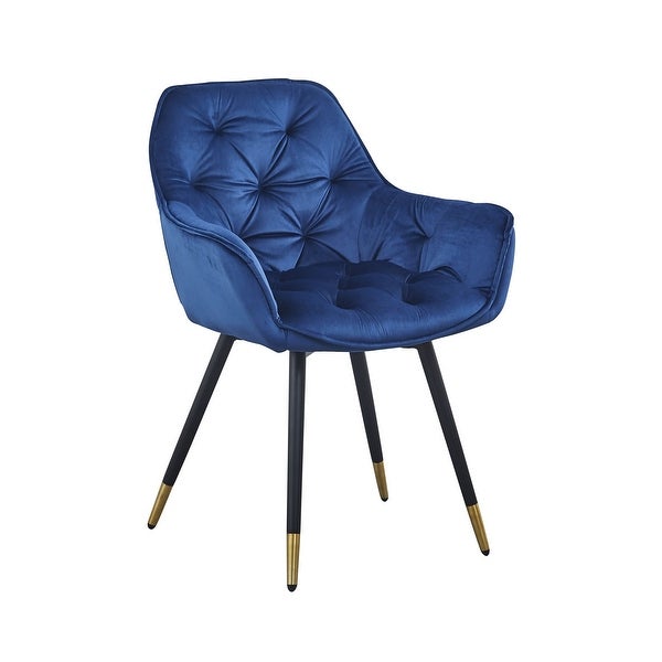 Alix 25 Inch Modern Dining Chair， Button Tufted， Set of 2， Blue， Black