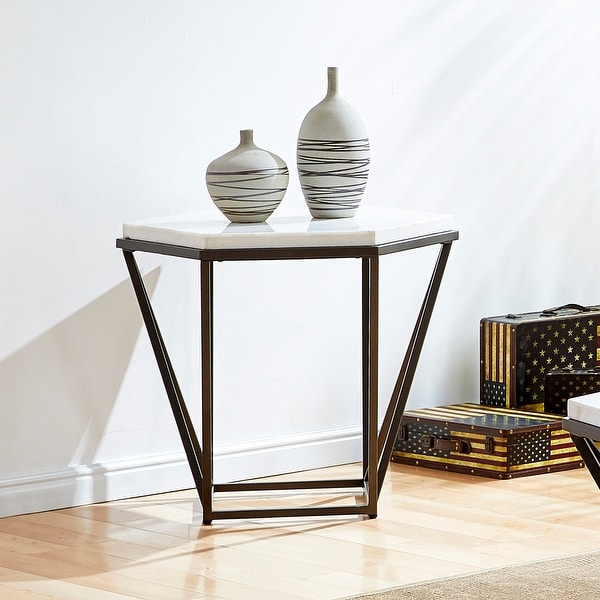 Porch and Den Crandall White Marble Top End Table