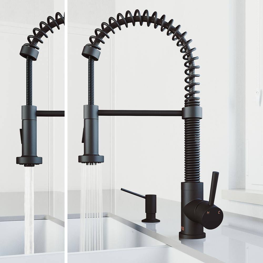 VIGO Edison Single Handle Pull-Down Sprayer Kitchen Faucet Set with Soap Dispenser in Matte Black VG02001MBK5