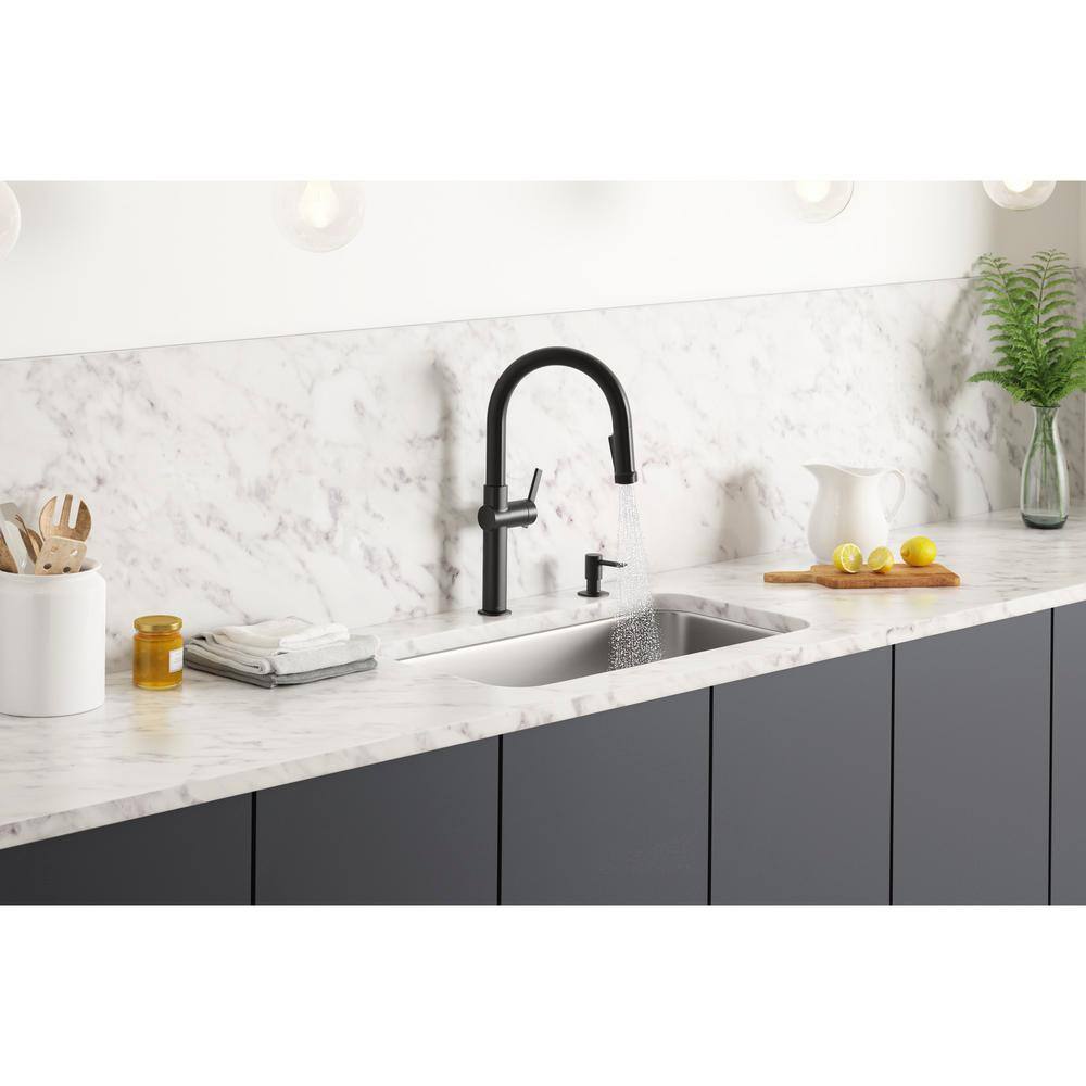 KOHLER Rune Single-Handle Pull-Down Sprayer Kitchen Faucet in Black Stainless K-R22153-SD-BLS