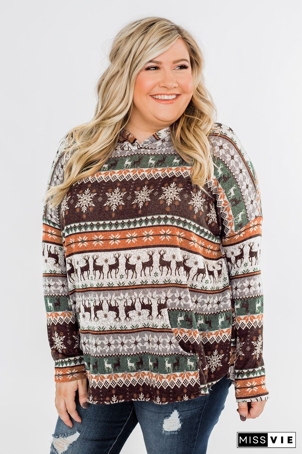 Plus Size Reindeer Print Hoodie