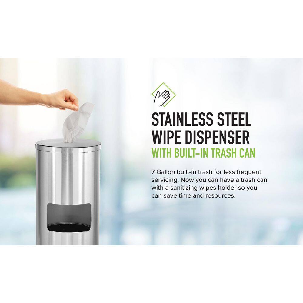 Alpine Industries Stainless Steel Gym Disinfecting Wipes Dispenser with 7 Gal. Built-in Trash Can 4777