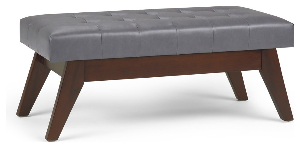 Draper Mid Century Tufted Ottoman Bench  Black Faux Leather   Midcentury   Upholstered Benches   by Simpli Home Ltd.  Houzz