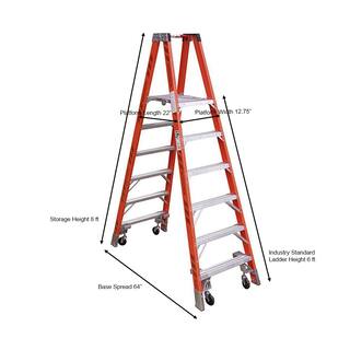 Werner 12 ft. Reach Fiberglass Platform Twin Step Ladder with Casters 300 lb. Load Capacity Type IA Duty Rating PT7406-4C