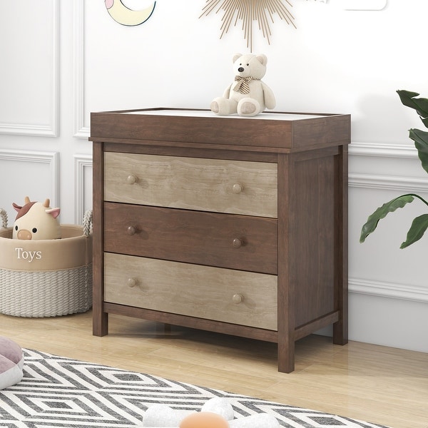 Contemporary Style 3-Drawer Dresser， Solid Wood Storage Cabinet， Superior Top Lockers， for Bedroom Living Room Hallway - - 37952356