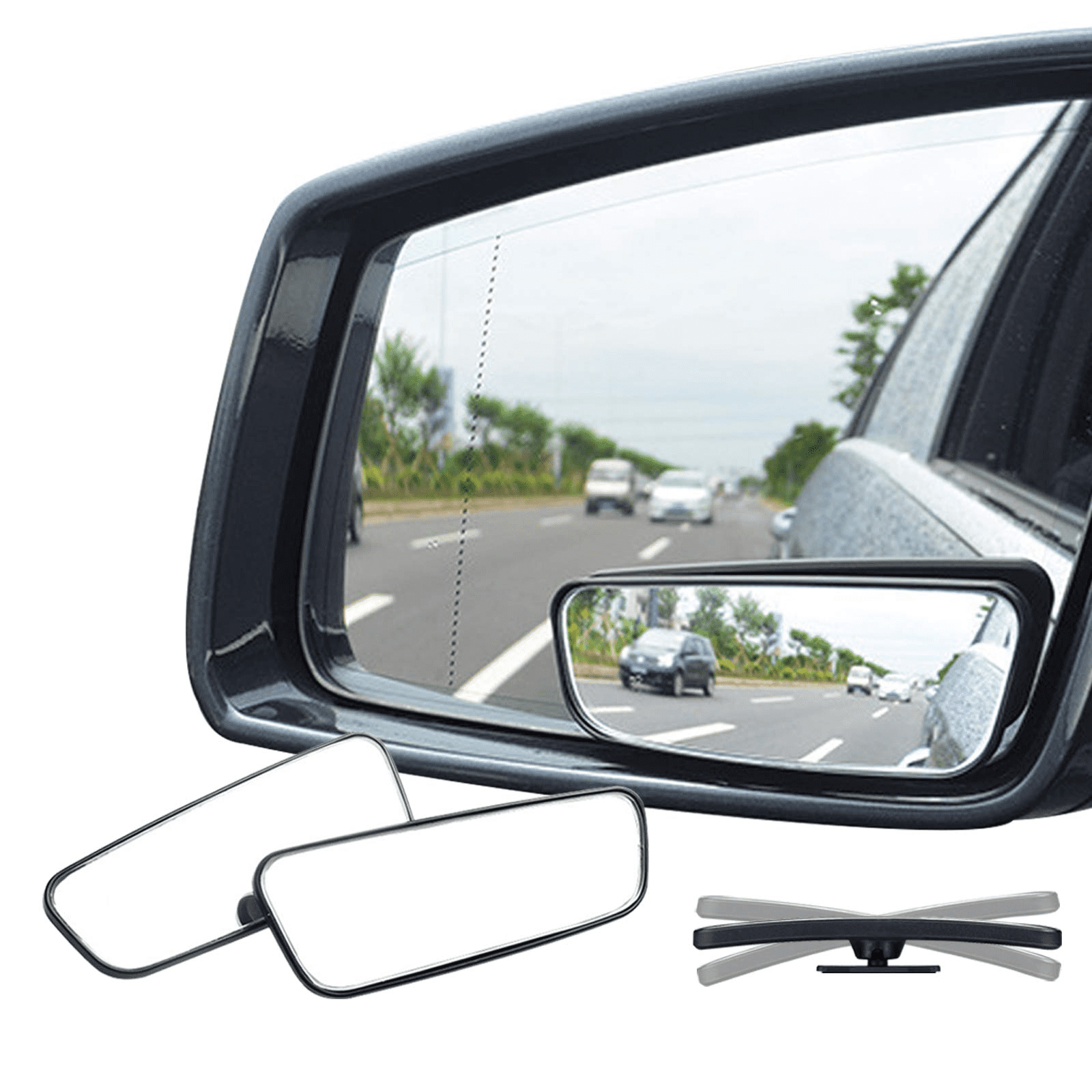 Rectangle Blind Spot Mirror， 360 Degree HD Glass and ABS Housing Convex Wide Angle Rearview Mirror for Universal Car Fit (Pack of 2)