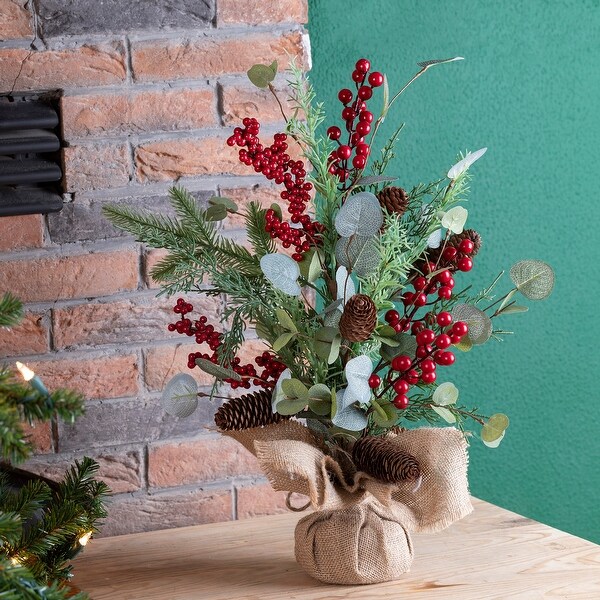 Glitzhome 20H Christmas Floral Table Tree Decor