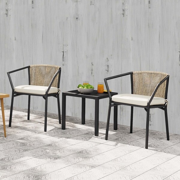 Moasis 3 Piece Wicker Patio Bistro Set，Outdoor Conversation Cushioned Chair and Table Set