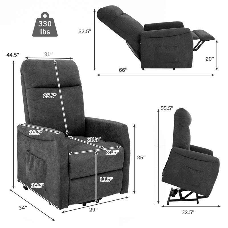 Fabric Power Lift Recliner Chair for Elderly, Electric Stand-Up Arm Chair with Remote, Adjustable Backrest, Side Pocket