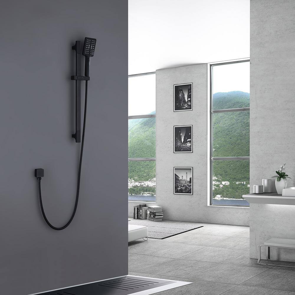 Hlihome 3-Spray Multifunction Slide Bar with Hand Shower in Matte Black RBDK-0890-MB