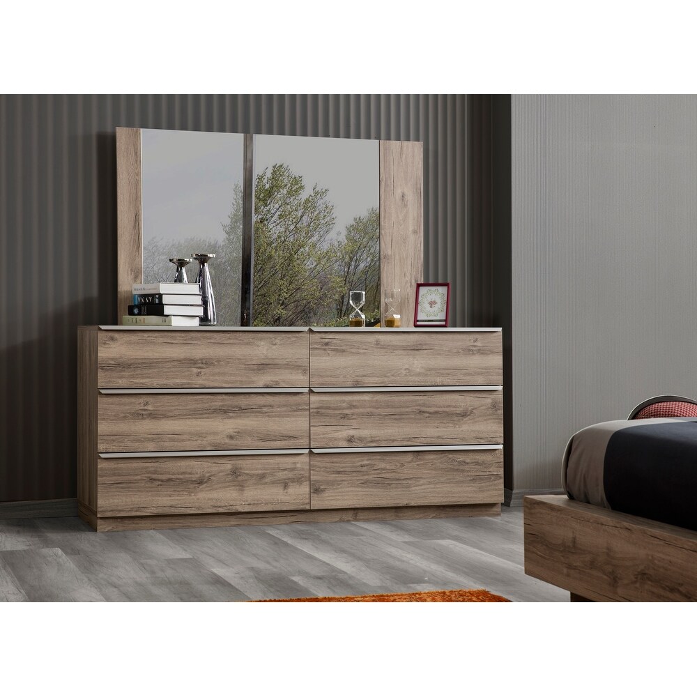 Porto 6 Drawer bedroom dresser in Oak with Mirror