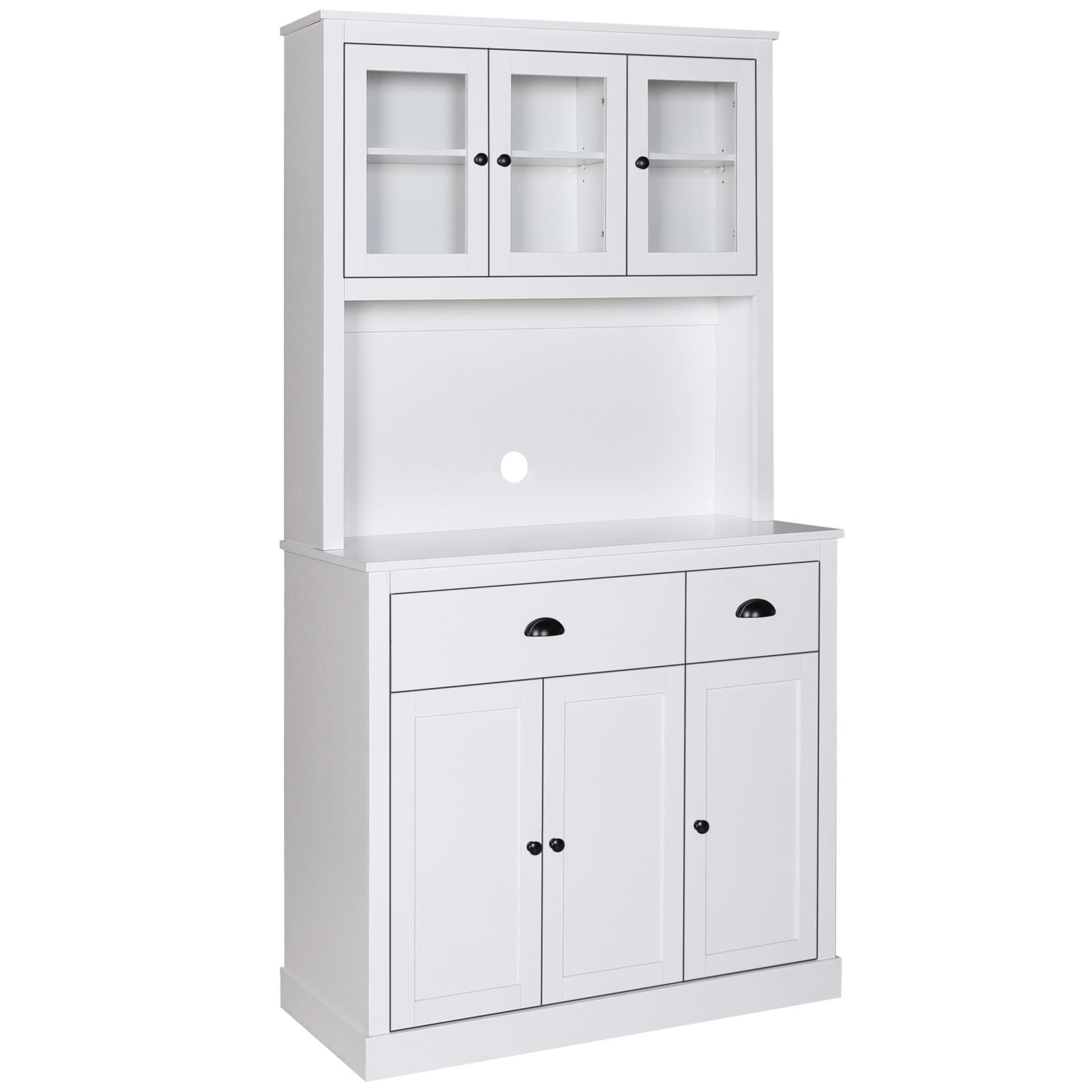 VEIKOUS  Kitchen Pantry Cabinet Storage Hutch with Microwave Stand and Shelves White