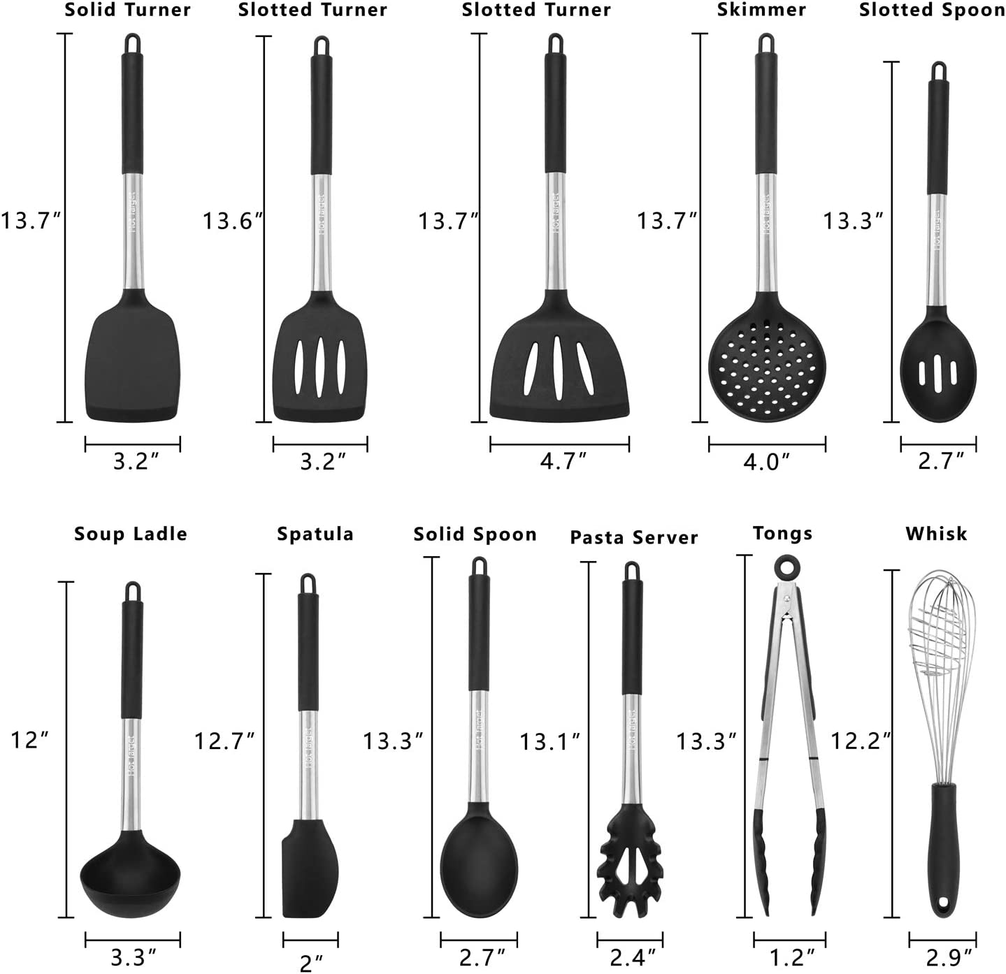 Hot Target 11 Piece Cooking Utensils Set - Stainless Steel, Silicone Kitchen Utensils - Black