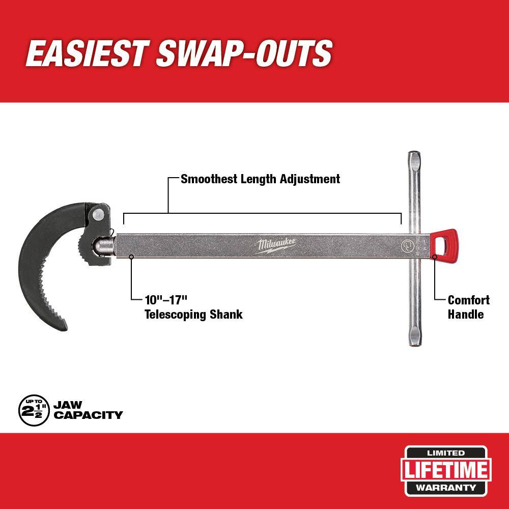 MW 10 in. Aluminum Pipe Wrench with Power Length Handle with 2.5 in. Basin Wrench (2-Piece) 48-22-7213-48-22-7002