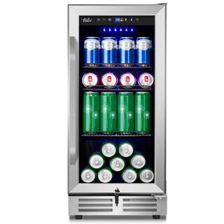 Velivi 15 in. 127 (12 oz.) Can Freestanding Beverage Cooler Fridge with Adjustable Shelves in Stainless Steel KMYL100HD