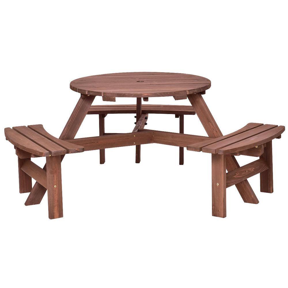 Boyel Living 6-Person Wood Patio Picnic Table Beer Bench Set WF-OP3291