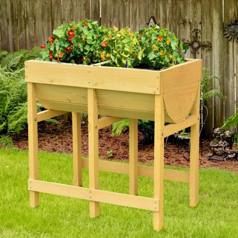 Alpulon Outdoor Raised Wooden Planter Vegetable Flower Bed with Liner ZMWV194