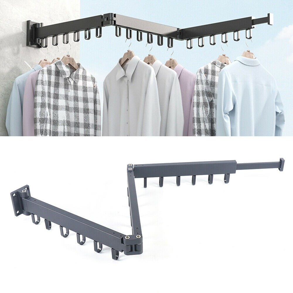 OUKANING Wall Mounted Folding Clothes Hanger Tri-fold Drying Rack 360 Degrees Rotating Shaft Retractable Clothes Hanger