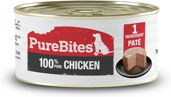 PureBites 100% Pure Chicken Paté Dog Food Toppings， 2.5-oz can， 12 count