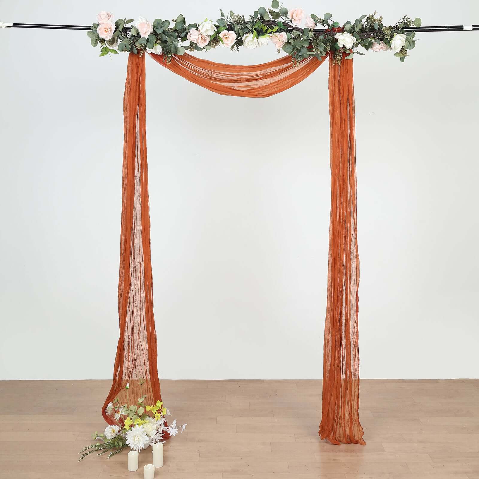 Terracotta (Rust) Gauze Cheesecloth Draping Fabric Wedding Arch Decorations, Window Scarf Valance Drapes, Boho Arbor Long Curtain Panel 20ft