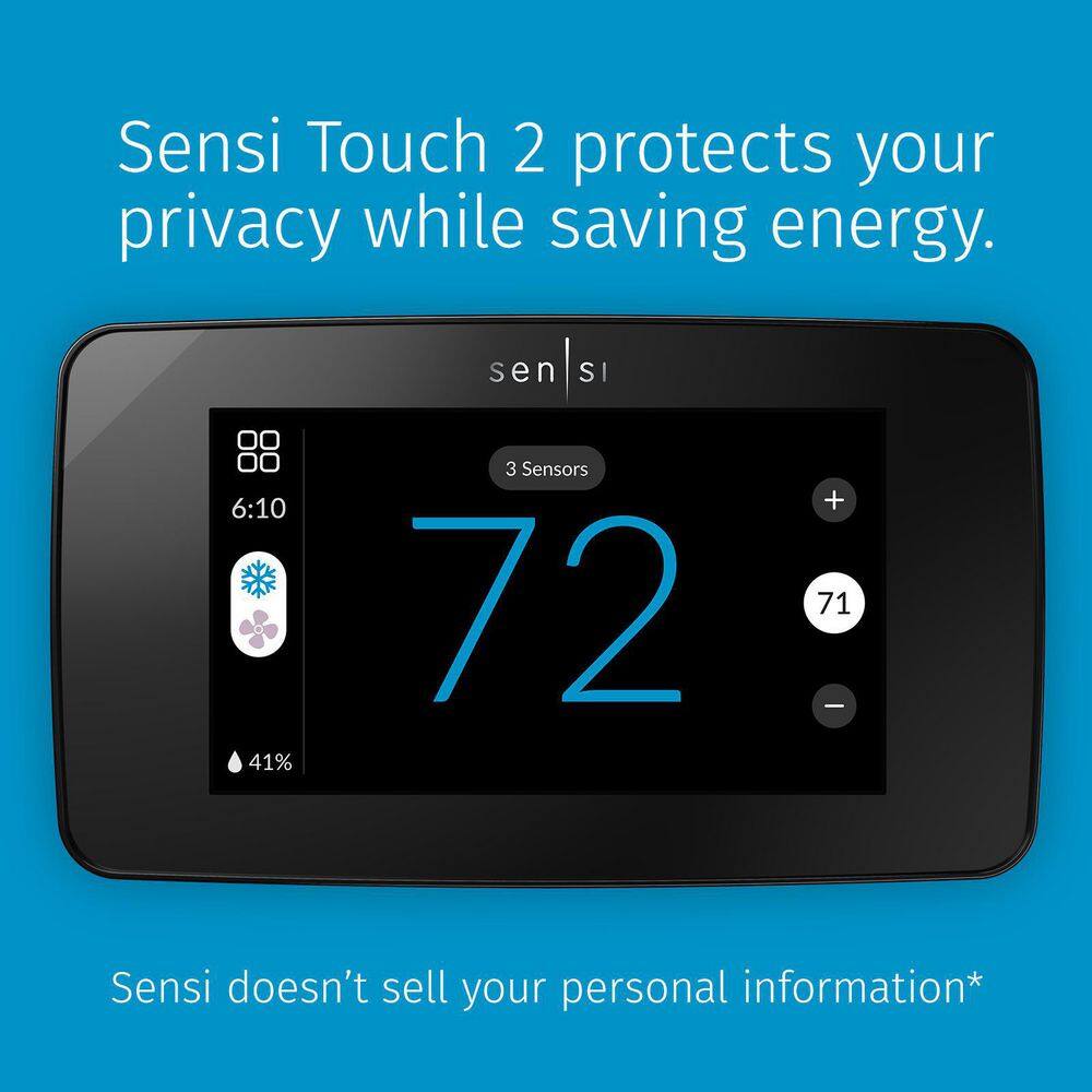 Emerson Sensi Touch 2 Wi-Fi 7-Day Programmable Thermostat Touchscreen Color Display Data Privacy C-Wire Required-Black ST76