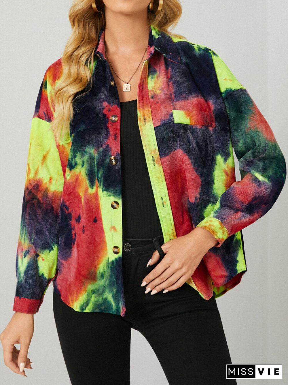 Tie Dye Corduroy Button Long Sleeve Lapel Jacket