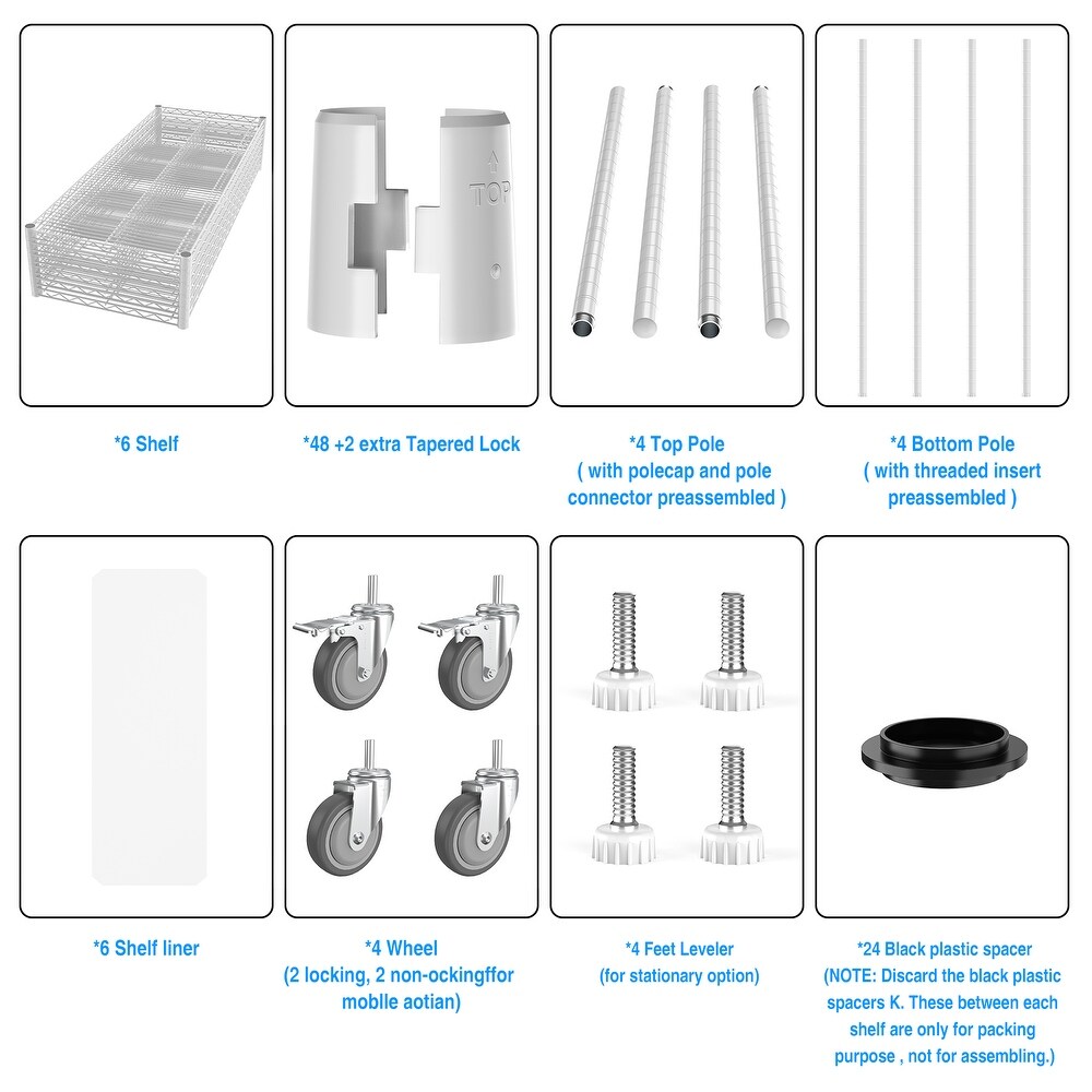 6 Tier Wire Shelving Unit  6000 LBS NSF Height Adjustable Metal Garage Storage Shelves with Wheels  Heavy Duty Storage Wire Rack