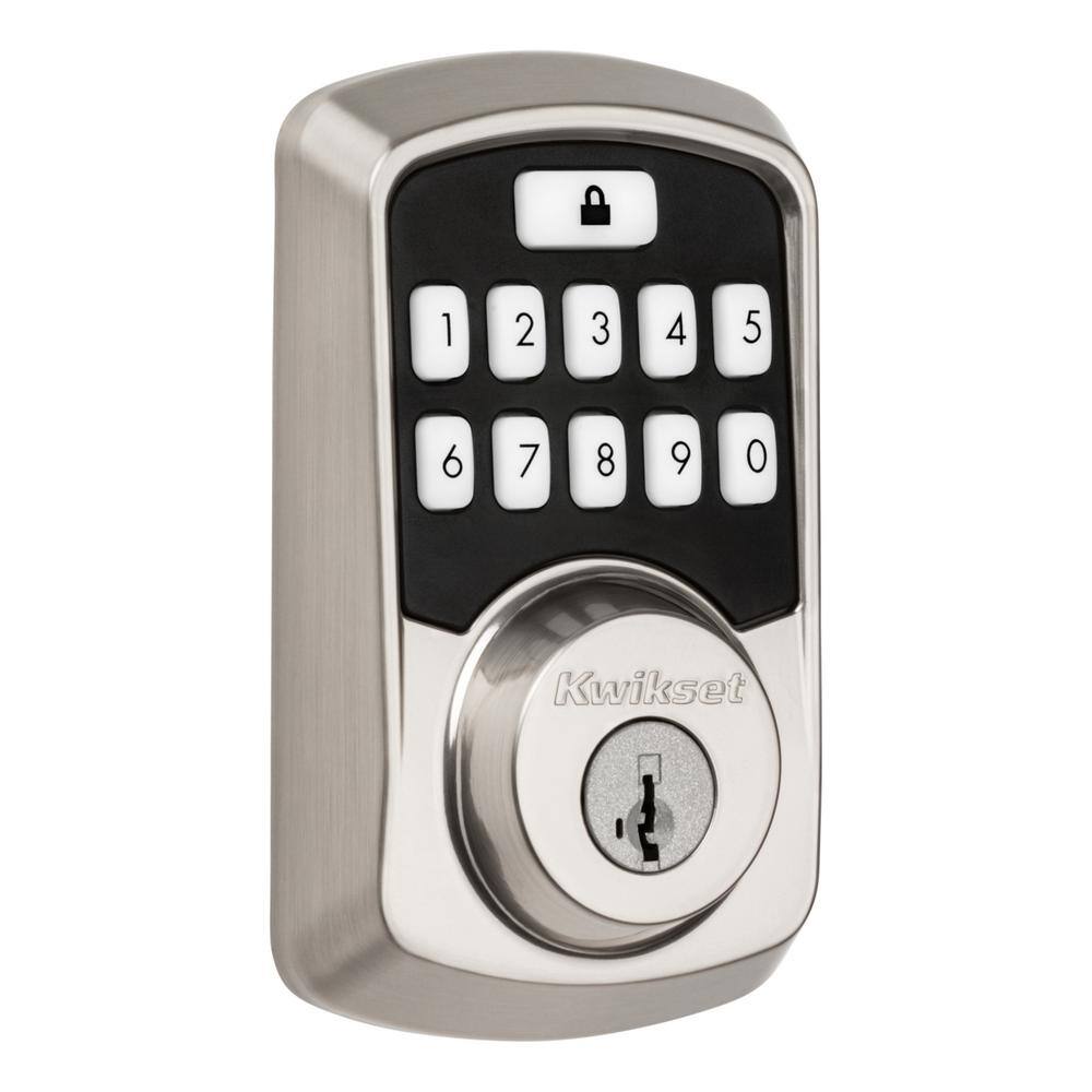 Kwikset Aura Satin Nickel Single Cylinder Electronic Bluetooth Keypad Smart Lock Deadbolt featuring SmartKey Security 99420-001