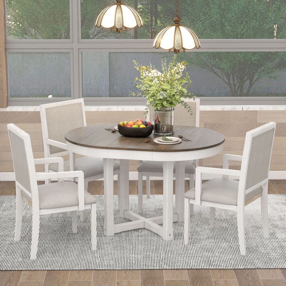 5 Piece Dining Table Set Two Size Round Table and 4 Upholstered Chairs