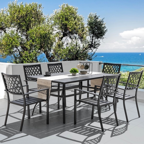 Outdoor 5/7 Piece Dining Set，Iron Finish，Black with Gold Speckles