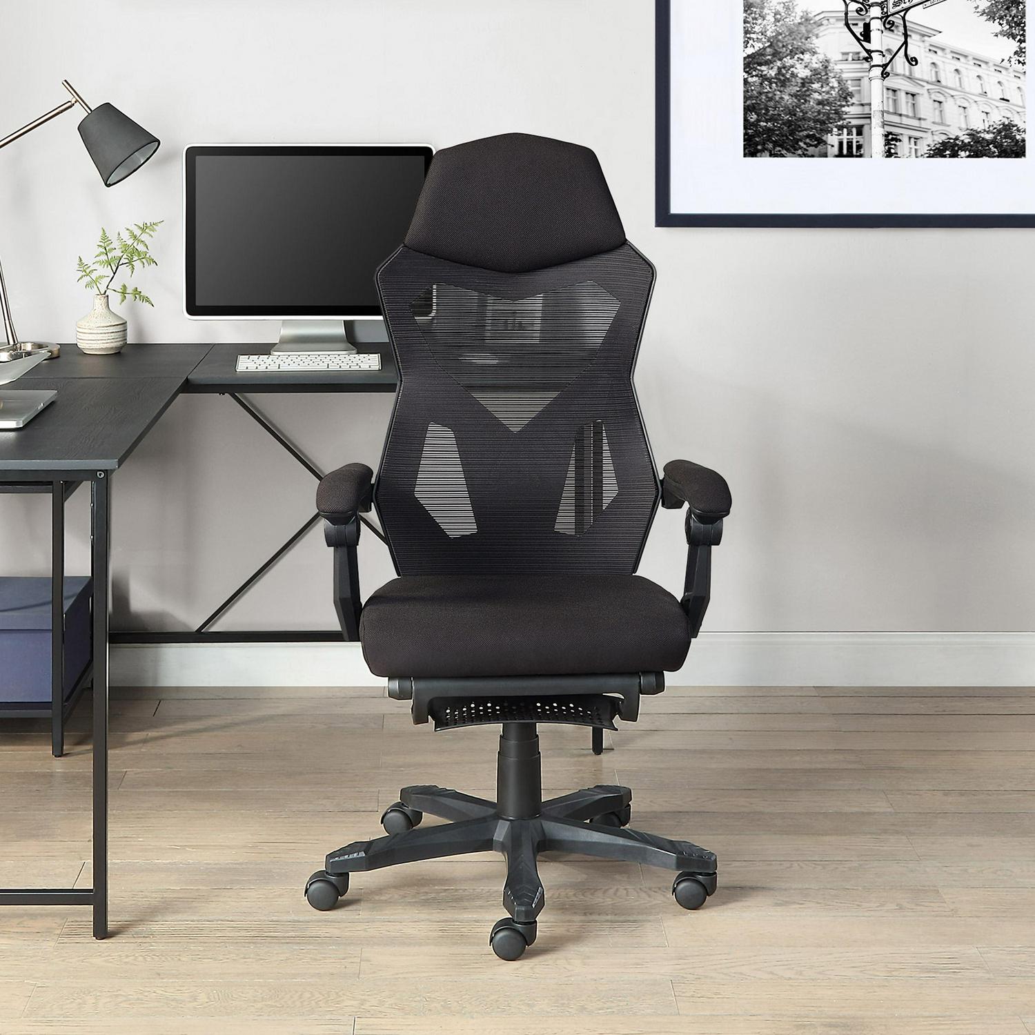 Gamer Gear Gaming Office Chair with Extendable Leg Rest Black Fabric Upholstery  Crowdfused