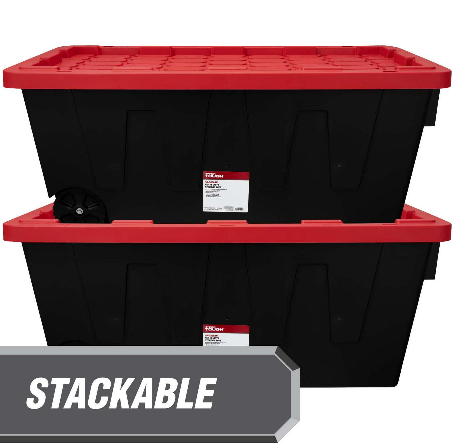 Hyper Tough 8211 50 Gallon Snap Lid Wheeled Plastic Storage Tote Black Base