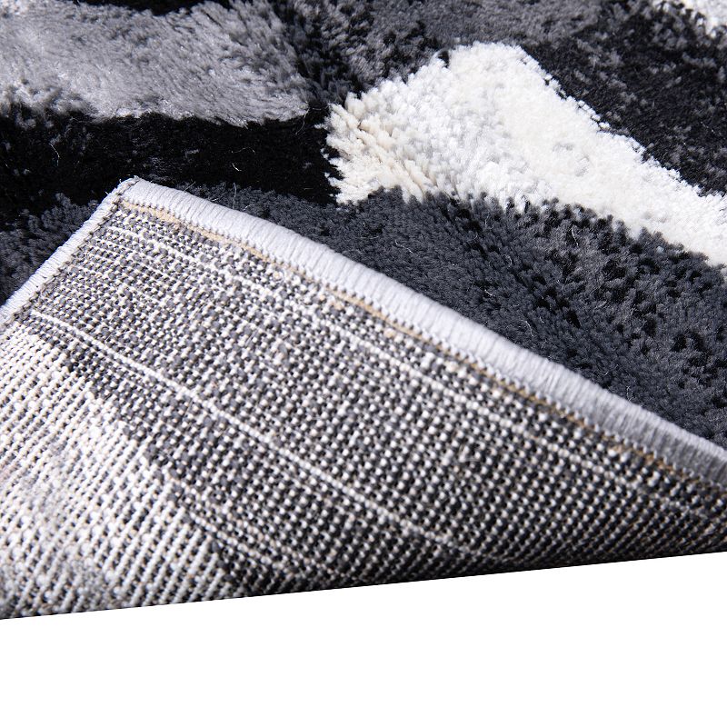 Masada Rugs Masada Rugs， Thatcher Collection Accent Rug with Interlocking Circle Pattern in Black/Grey with Olefin Facing and Natural Jute Backing - 2'x7' Runner