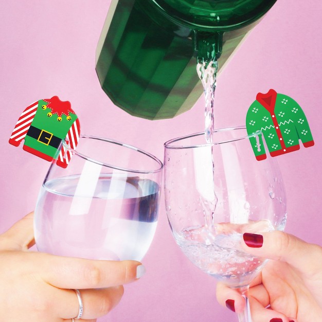 Big Dot Of Happiness Ugly Sweater Holiday And Christmas Party Wine Glass Charms Acrylic Drink Markers Set Of 20