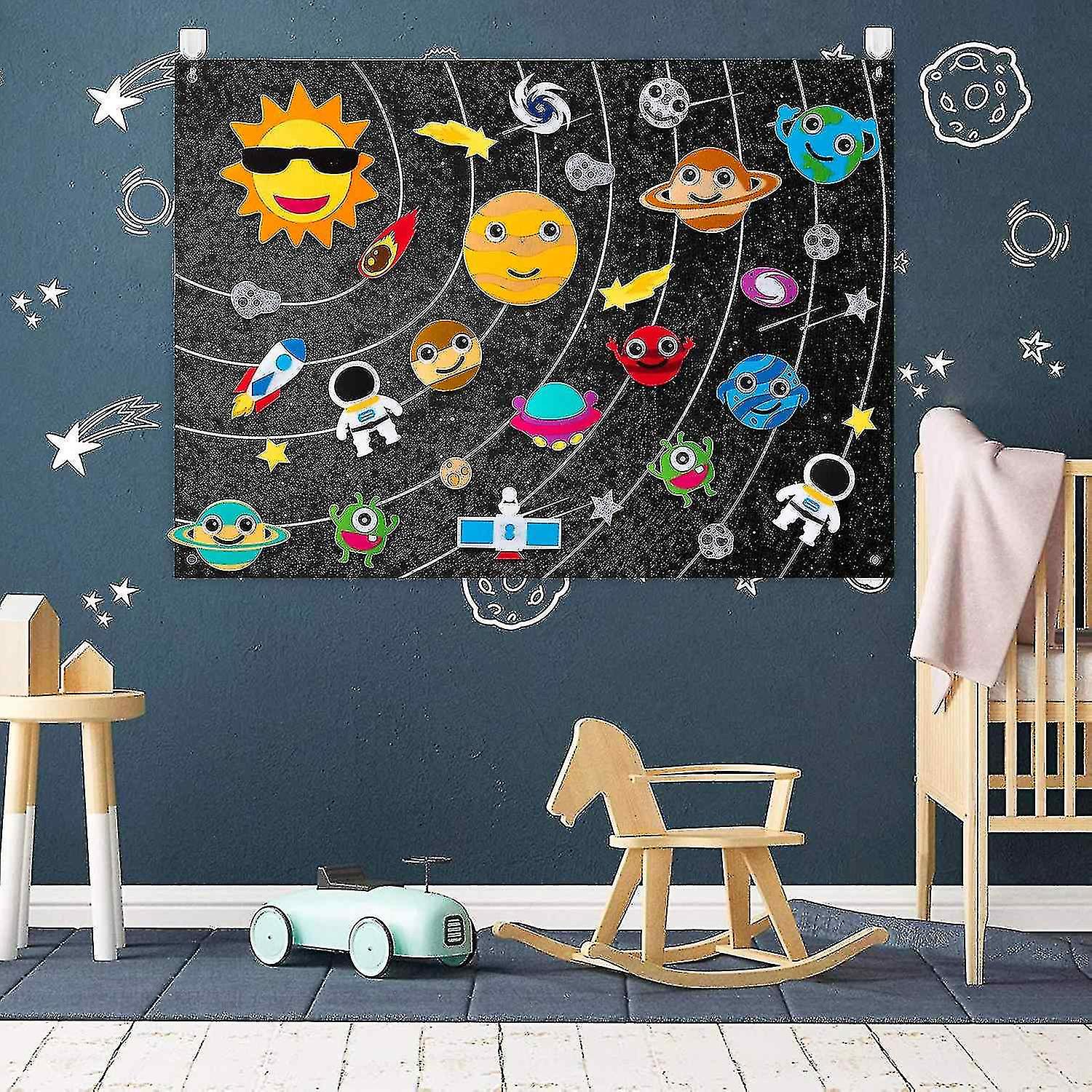 35pcs Solar System Felt Story Board Kit Universe Storytelling Set Reusable Flannel Space Lab Toys Ha