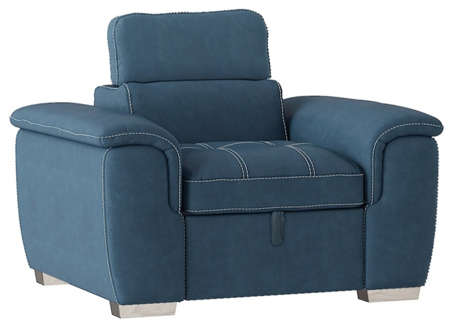 Bowery Hill Microfiber Accent Chair with Pull Out Ottoman in Blue   Contemporary   Armchairs And Accent Chairs   by Homesquare  Houzz