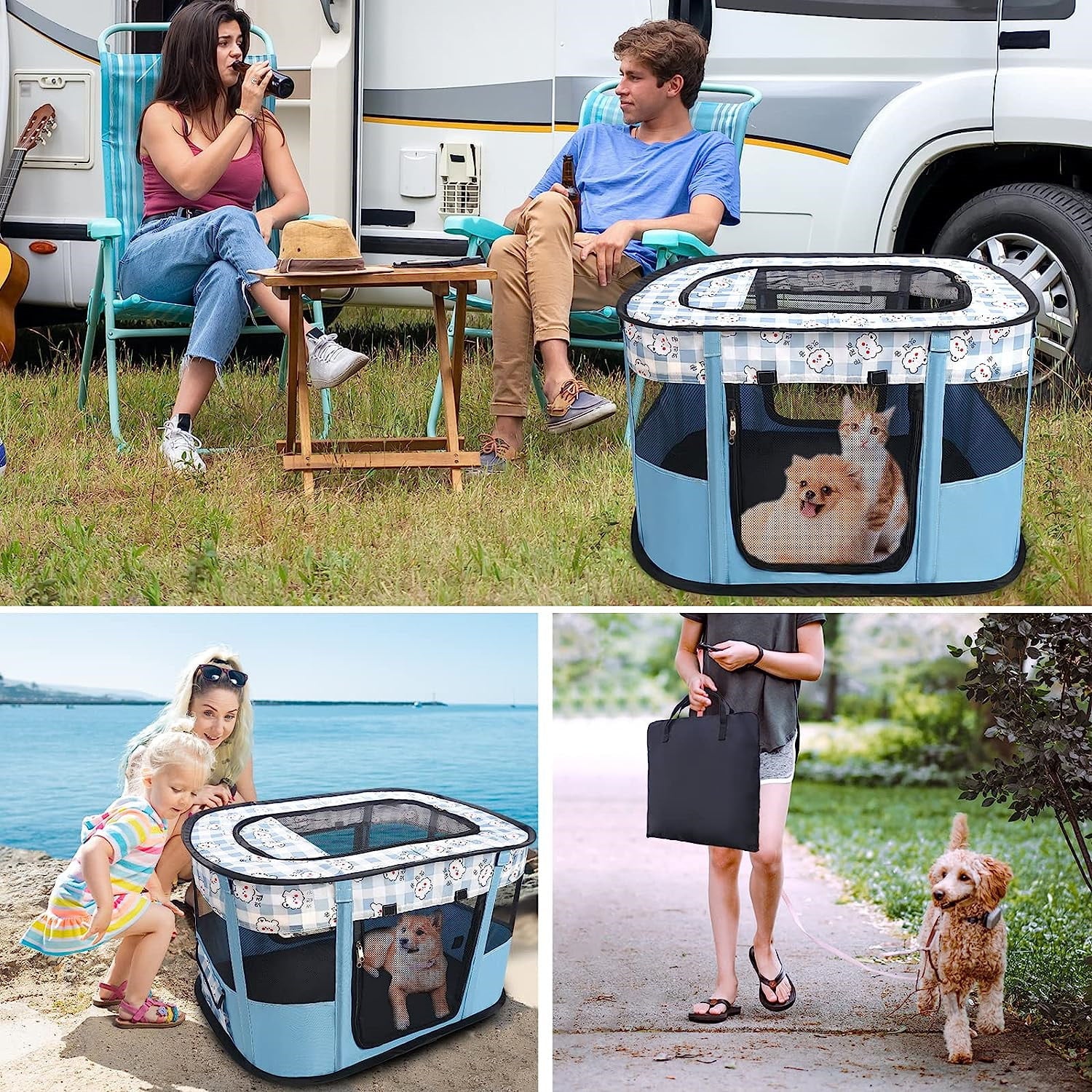 Small Animal Playpen， Waterproof Small Pet Cage Tent Portable Outdoor Exercise Yard Fence for Kitten/Cat/Rabbits/Bunny/Hamster/Guinea Pig/Chinchillas