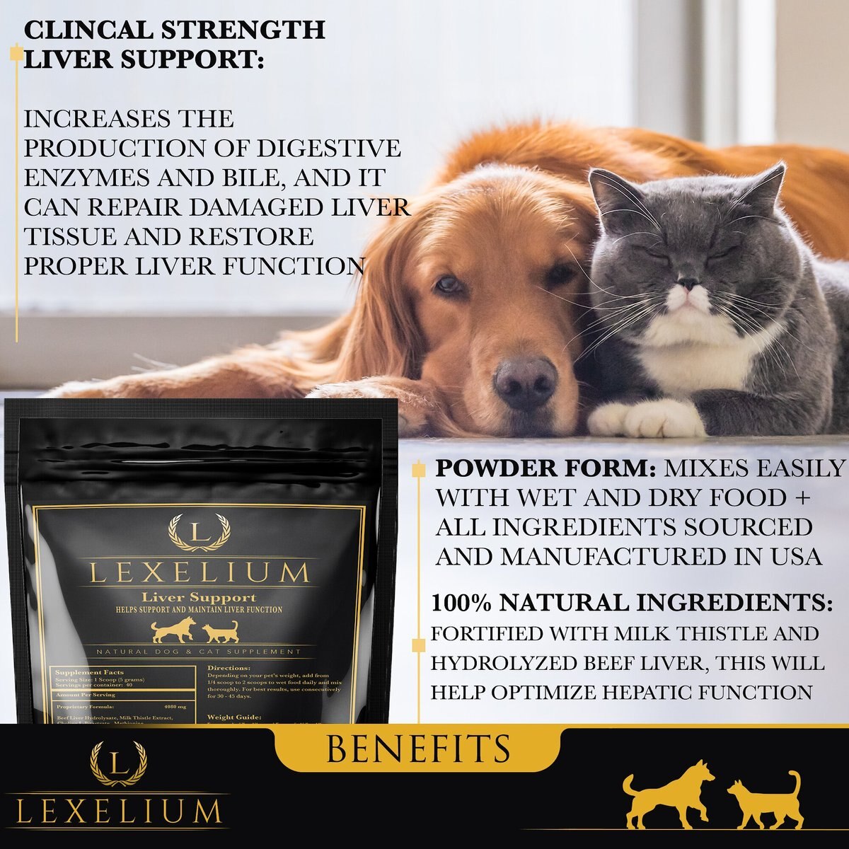 Lexelium Liver Support Dog and Cat Supplement， 7-oz bag