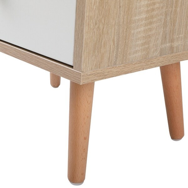 Mid-Century Wood Nightstand Side Table with Drawer and Shelf