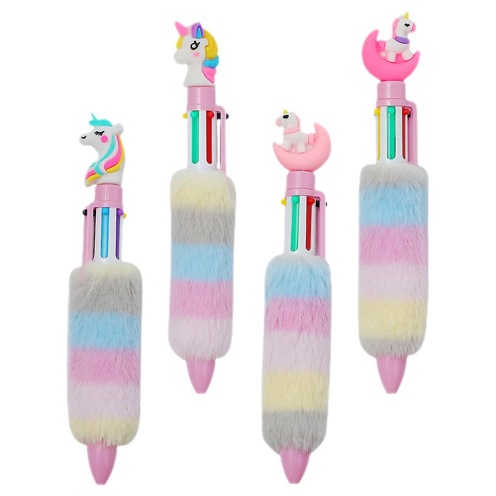 4pcs Plush Unicorn Ballpoint Pens Children Writing Pens Colorful Ballpoint Pens Cartoon Pens