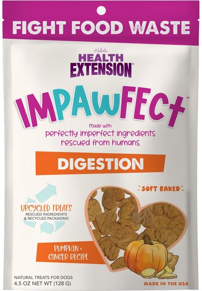 Health Extension Impawfect Digestive Support Pumpkin and Ginger Flavored Soft and Chewy Dog Treats， 4.5-oz bag