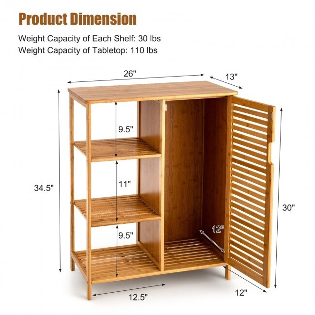 Bamboo Bathroom Storage Cabinet with Single Door Natural   26\