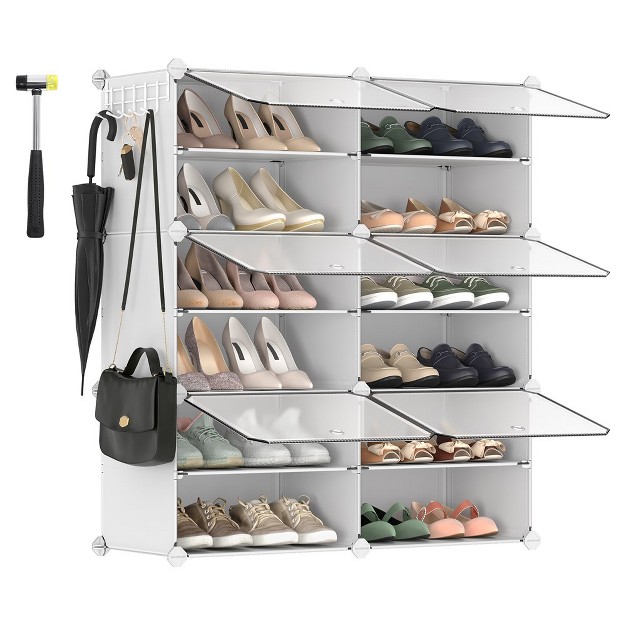 Songmics Shoe Rack 6 Cubes Shoe Organizer With Doors 24 Pair Plastic Shoe Storage Cabinet White